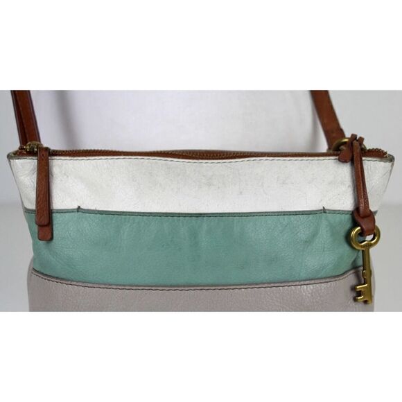 FOSSIL GRAY BLUE WHITE GENUINE LEATHER CROSSBODY ORGANIZER SHOULDER BAG PURSE - Picture 7 of 16